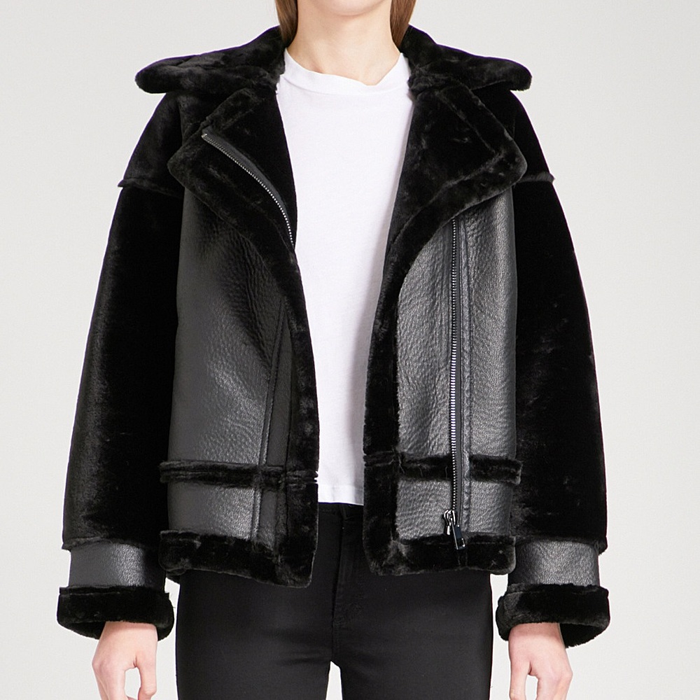 Whistles Faux Fur Biker Jacket
